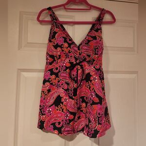 NWT Ocean Dreams pink paisley print tankini top 18W